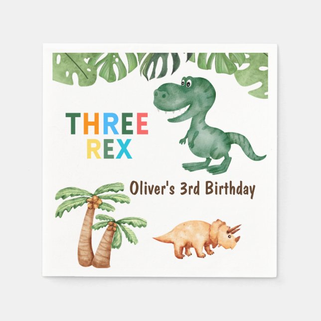 Three-rex  3rd birthday party napkins (Front)
