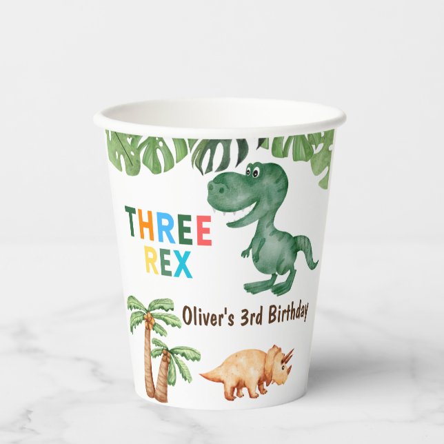 Three-rex  3rd birthday party paper cups (Front)