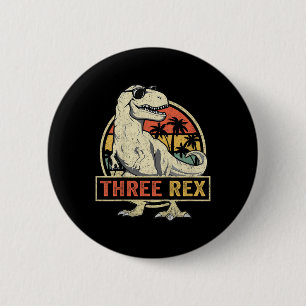 Three Rex 3rd Birthday Shirt Third Dinosaur 3 Year Button