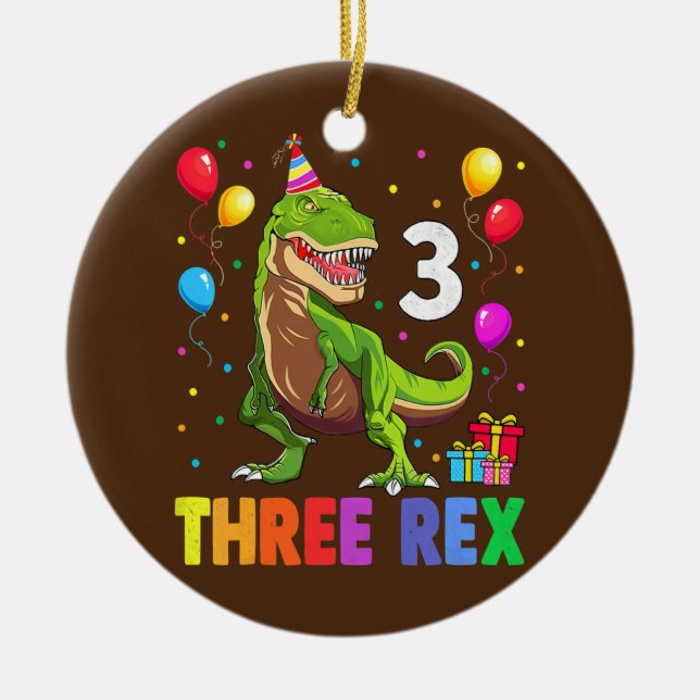 Three Rex Birthday 3 Year Old Dinosaur 3rd T Trex Ceramic Ornament (Front)