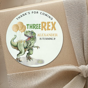Three Rex - Birthday Boy 3rd with Dinosaur Theme Classic Round Sticker
