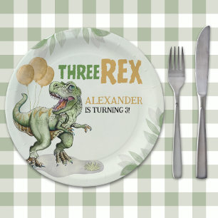 Three Rex - Birthday Boy 3rd with Dinosaur Theme Paper Plates