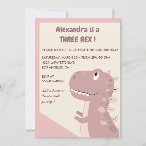 Three rex birthday invitation 3 rex  Cute Girl