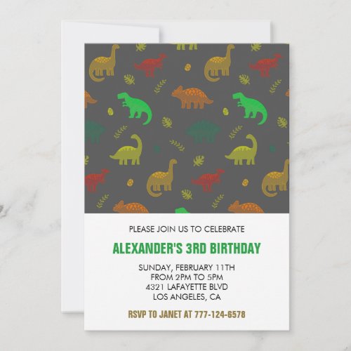 Three rex birthday invitation 3 years old