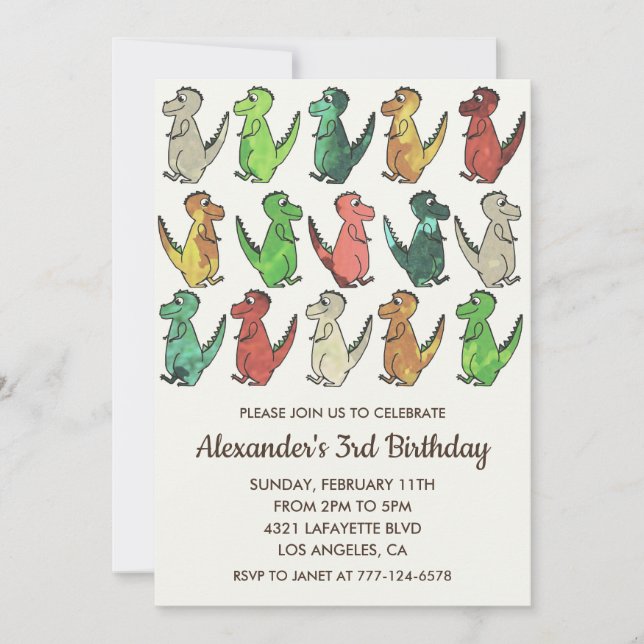 Three rex birthday invitation 3rd for kids (Front)