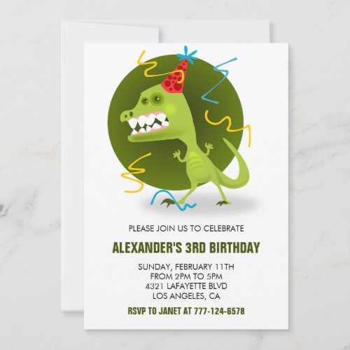 Three rex birthday invitation dinosaur 3rd 