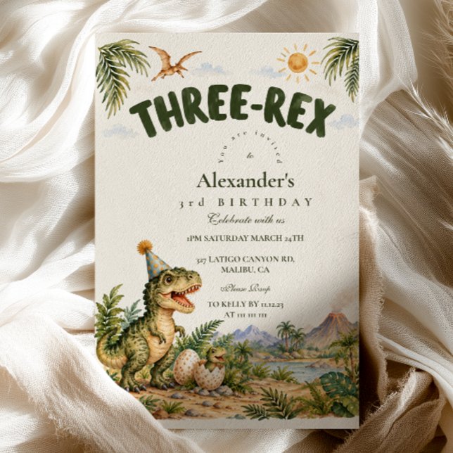Three Rex Birthday Prehistoric Adventure Invitation (Creator Uploaded)