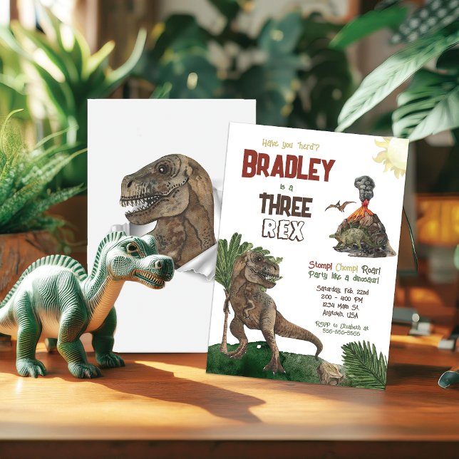 Three Rex Birthday Watercolor Invitation (Creator Uploaded)