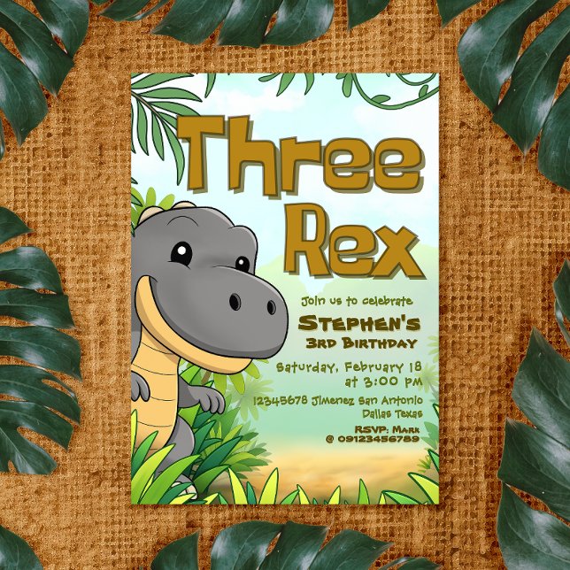 Three Rex Boy 3rd Birthday Invitation (Three Rex Boy 3rd Birthday Invitation)