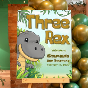 Three Rex Boy 3rd Birthday Welcome Sign