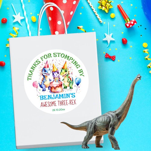 Three rex cute dinosaurs birthday party favor classic round sticker