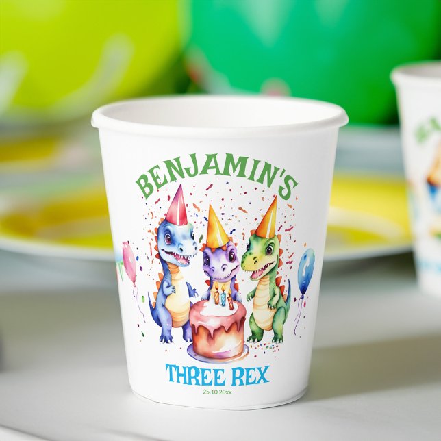 Three rex cute dinosaurs birthday tableware paper cups (Dinosaur three rex birthday party tableware personalized dinosaur party paper cups)
