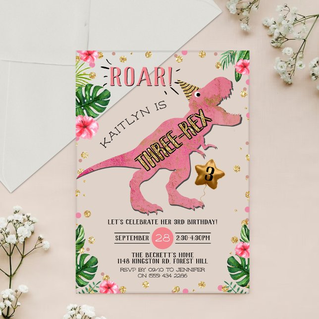 Three-Rex Dinosaur 3rd Birthday Acrylic Invitations (Creator Uploaded)