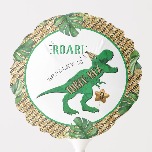 Three-Rex Dinosaur 3rd Birthday Balloon (Front)