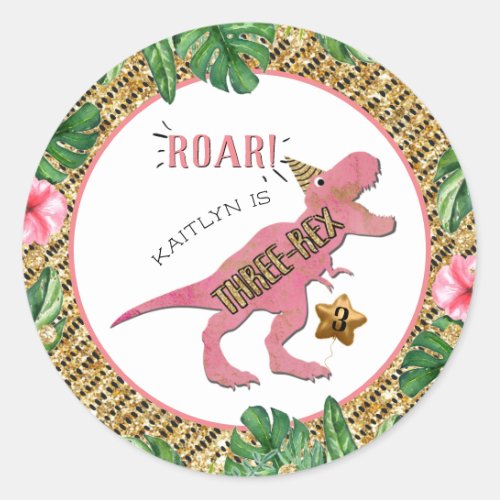 Three_Rex Dinosaur 3rd Birthday Classic Round Stic Classic Round Sticker