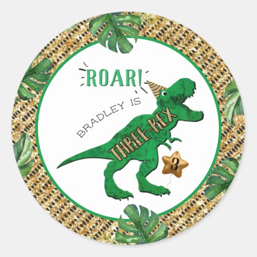 Three_Rex Dinosaur 3rd Birthday Classic Round Sticker