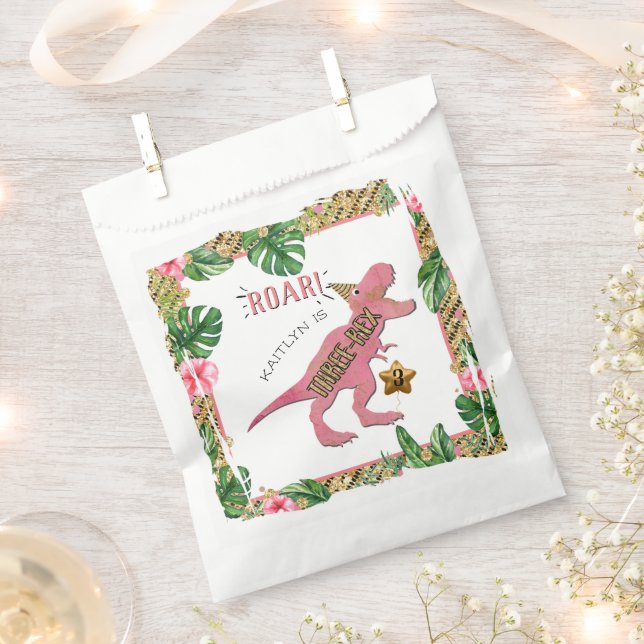 Three-Rex Dinosaur 3rd Birthday Favor Bag (Clipped)