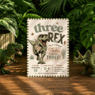 Three Rex Dinosaur 3rd Birthday Invitation