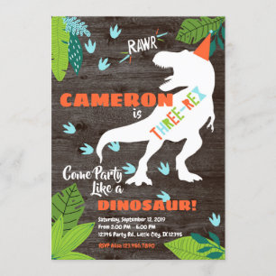 Three-rex Dinosaur 3rd Birthday invitation