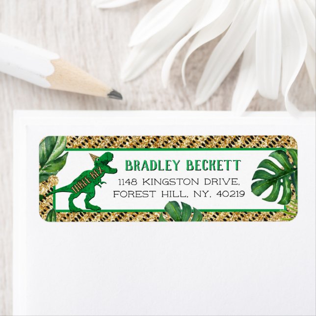 Three-Rex Dinosaur 3rd Birthday Label (Insitu)