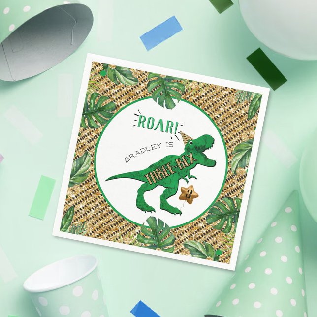 Three-Rex Dinosaur 3rd Birthday Napkins (Creator Uploaded)