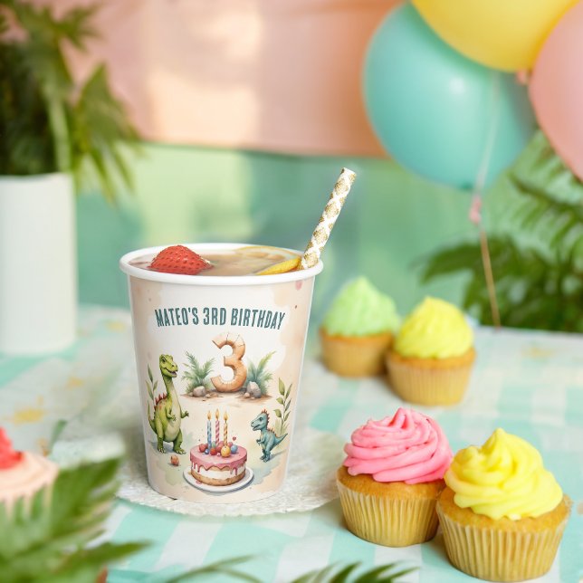 Three-Rex Dinosaur 3rd Birthday  Paper Cups (Creator Uploaded)