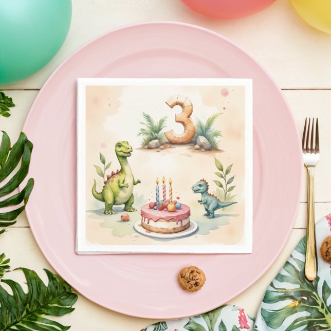 Three-Rex Dinosaur 3rd Birthday Paper Napkins (Creator Uploaded)