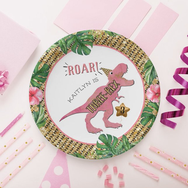 Three-Rex Dinosaur 3rd Birthday Paper Plate (Creator Uploaded)
