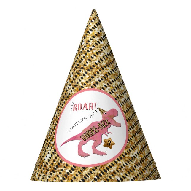 Three-Rex Dinosaur 3rd Birthday Party Hat (Front)