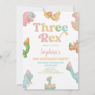 Three Rex Dinosaur 3rd Birthday Party Invitation