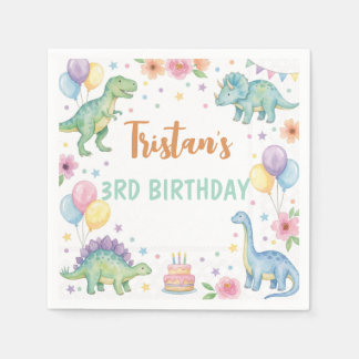 Three Rex Dinosaur 3rd Birthday Party Napkins