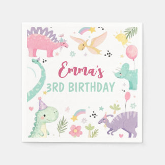 Three Rex Dinosaur 3rd Birthday Party Napkins