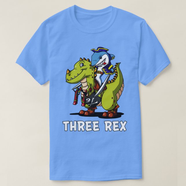 Three Rex Dinosaur 3rd Birthday Party Pirate T-Shirt (Design Front)
