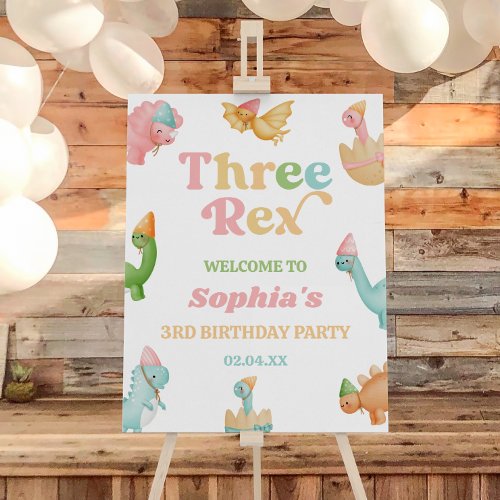 Three Rex Dinosaur 3rd Birthday Party Welcome Sign