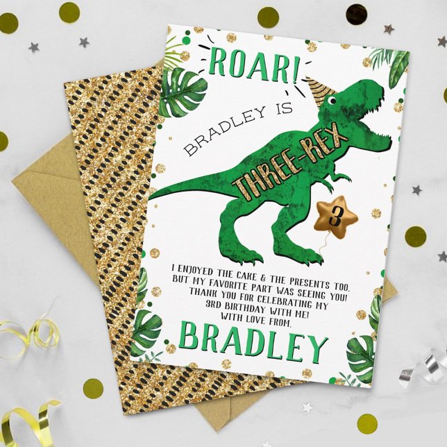 Three-Rex Dinosaur 3rd Birthday Thank You Card (Creator Uploaded)