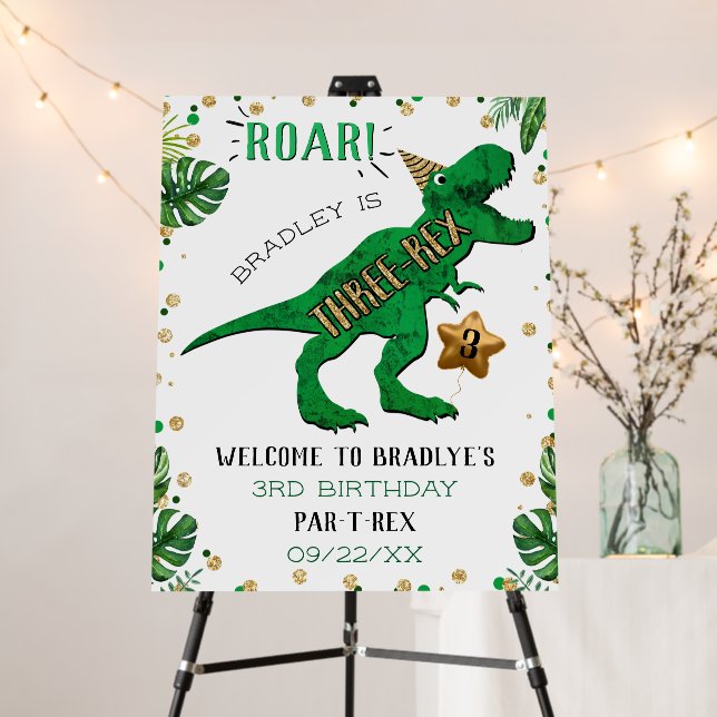 Three-Rex Dinosaur 3rd Birthday Welcome Foam Board (In Situ (Stand))