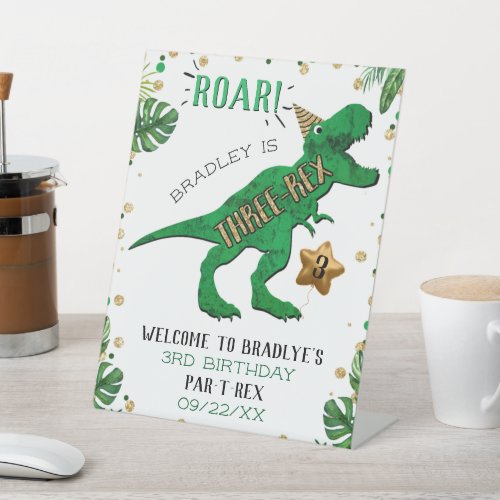 Three_Rex Dinosaur 3rd Birthday Welcome Pedestal Sign