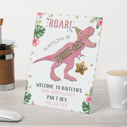 Three_Rex Dinosaur 3rd Birthday Welcome Pedestal Sign