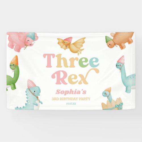 Three Rex Dinosaur 3rd Third Birthday Party Banner