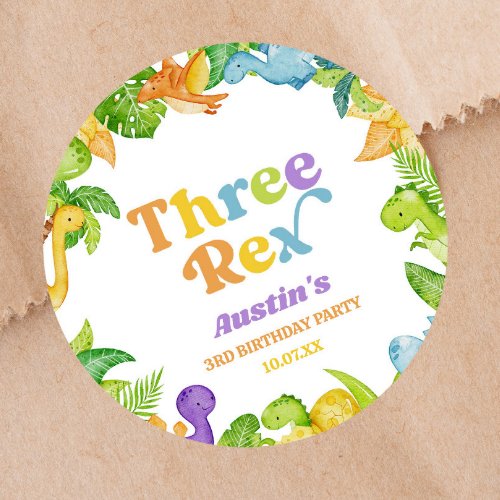 Three Rex Dinosaur 3rd Third Birthday Party Classic Round Sticker