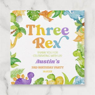 Three Rex Dinosaur 3rd Third Birthday Party Favor Tags