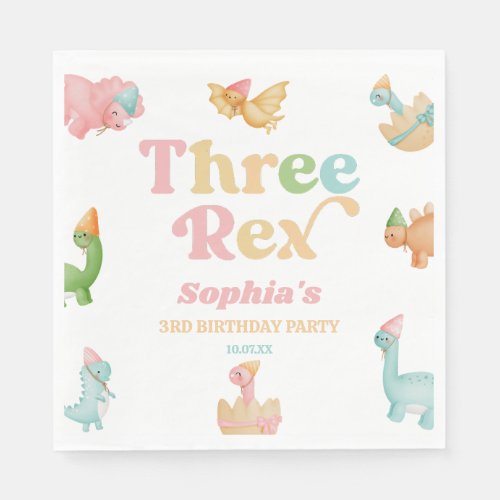 Three Rex Dinosaur 3rd Third Birthday Party Napkins