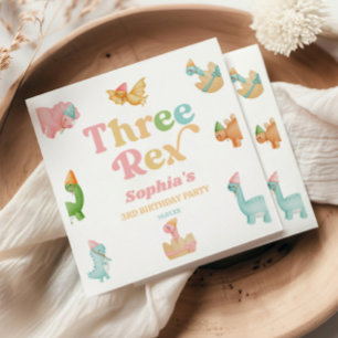 Three Rex Dinosaur 3rd Third Birthday Party Napkins