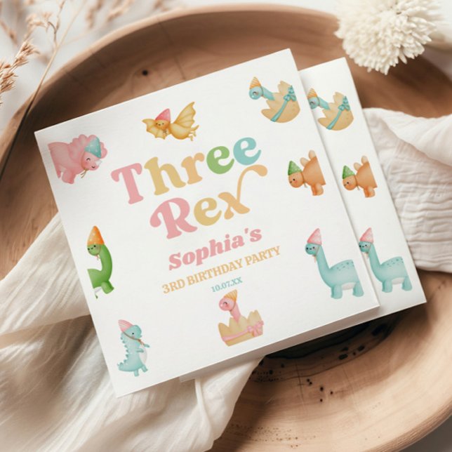Three Rex Dinosaur 3rd Third Birthday Party Napkins (Creator Uploaded)