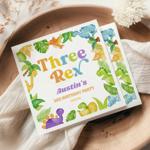 Three Rex Dinosaur 3rd Third Birthday Party Napkins