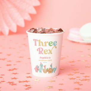 Three Rex Dinosaur 3rd Third Birthday Party Paper Cups