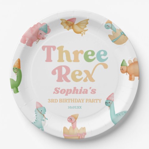 Three Rex Dinosaur 3rd Third Birthday Party Paper Plates