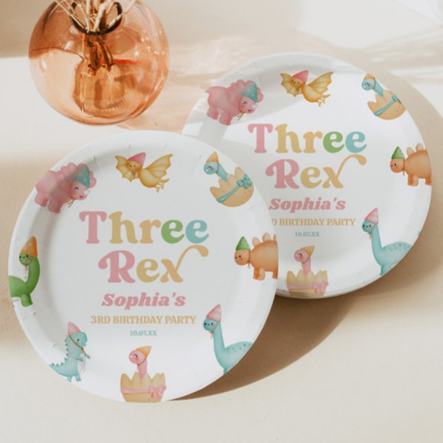 Three Rex Dinosaur 3rd Third Birthday Party Paper Plates (Creator Uploaded)