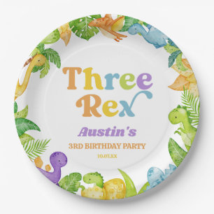 Three Rex Dinosaur 3rd Third Birthday Party Paper Plates