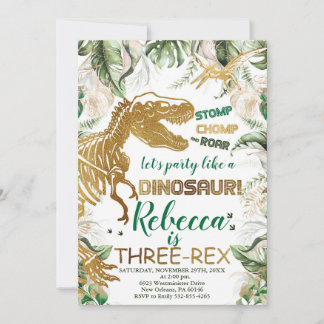 Three-rex Dinosaur Birthday, Dino T-Rex Invitation